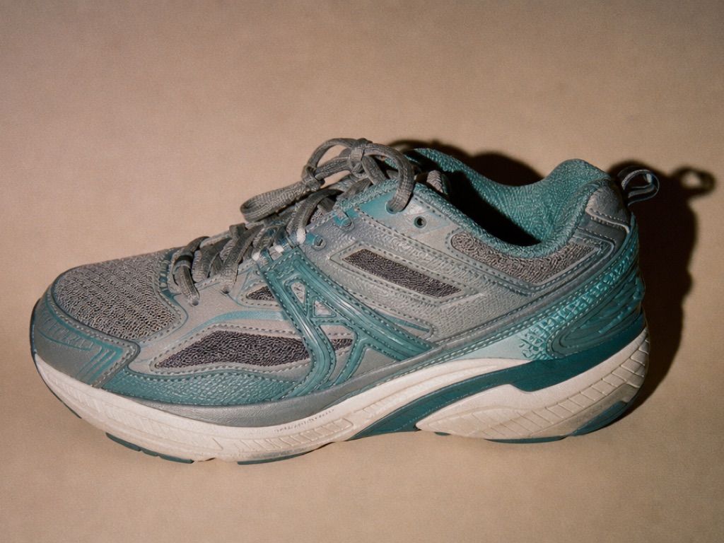 Grey and teal stability trainer on a beige surface