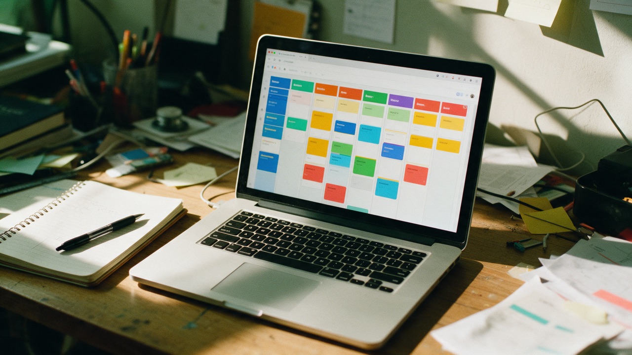 A laptop on a desk showing a release board with six completed checks